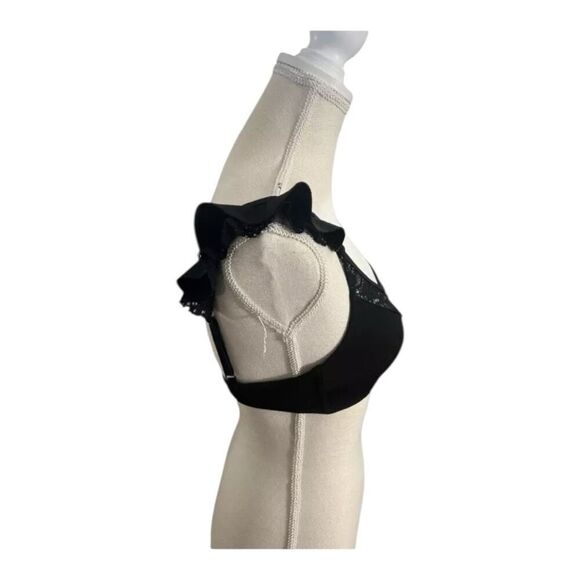 ASOS Swim Black Floral Lace Bikini Top Size 4 Ruffle Boned Swimwear Beach - Picture 4 of 12